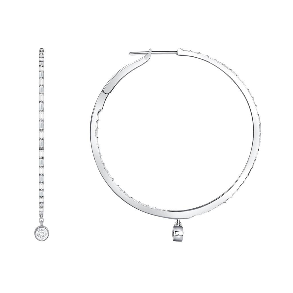 132 Ct Diamonds In 18k White Gold 40 Mm Height Hoop Earrings